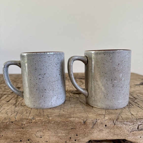 Vintage Home Sweet Home Mugs Pair Speckled Pottery Set Made in Japan 70s Country - Picture 6 of 13